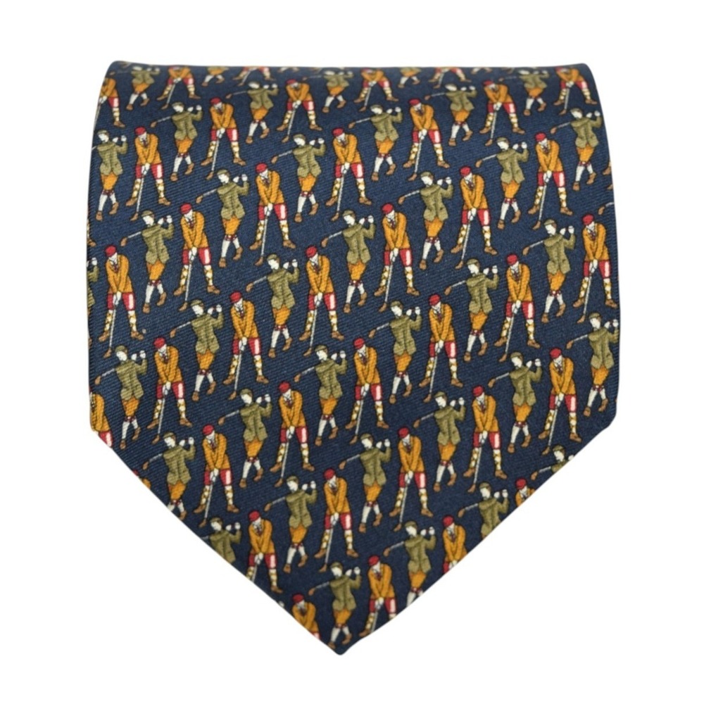 Brooks Brothers Makers Silk Tie Navy Blue Golf Pattern‎ Sport Novelty USA 58.5"